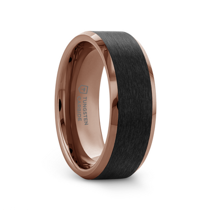FERROS Espresso Plated Tungsten Polished Beveled Ring with Brushed Black Center - 8mm