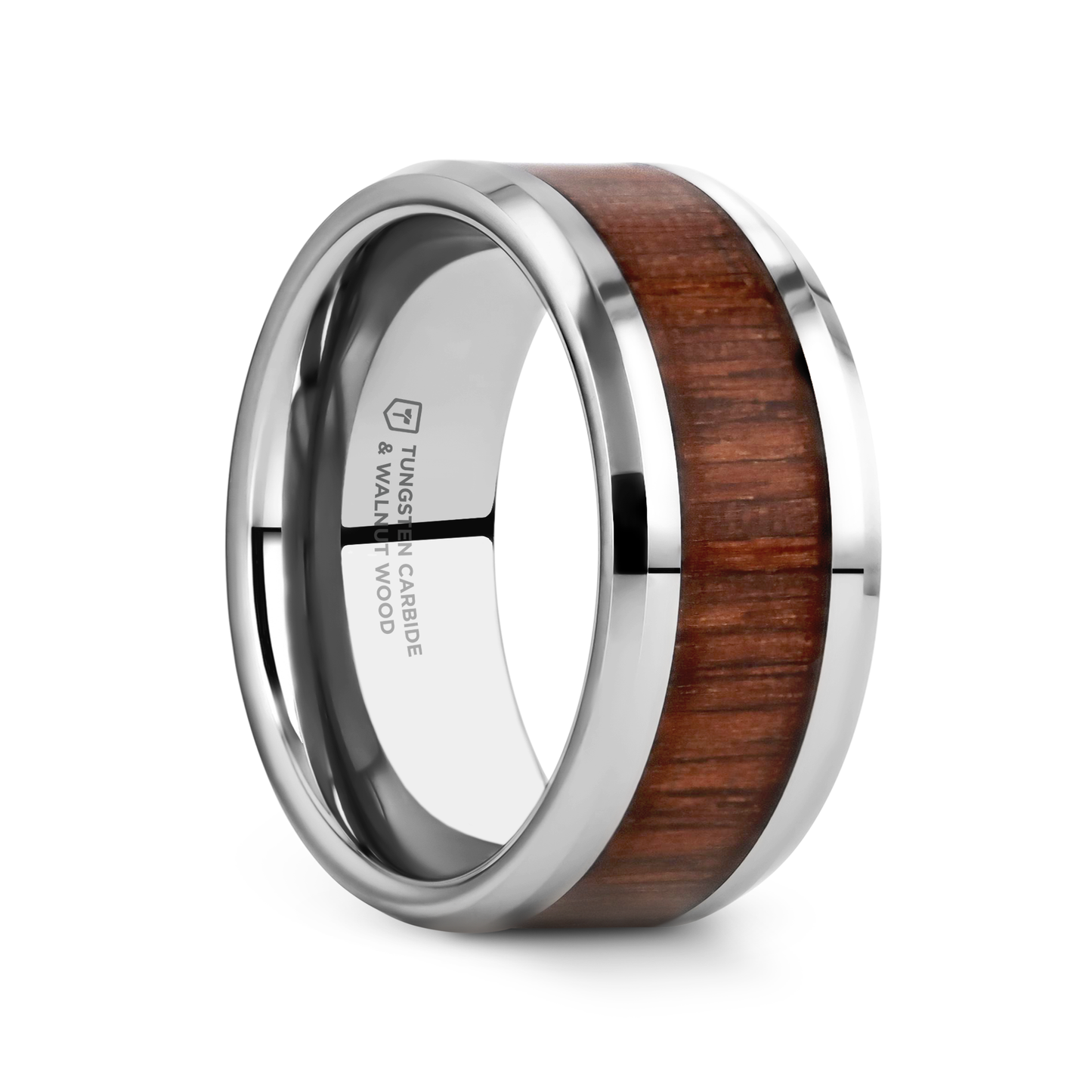 HALIFAX Tungsten Wedding Band with Bevels and Black Walnut Wood Inlay - 8mm - 12mm