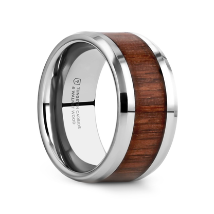 HALIFAX Tungsten Wedding Band with Bevels and Black Walnut Wood Inlay - 8mm - 12mm