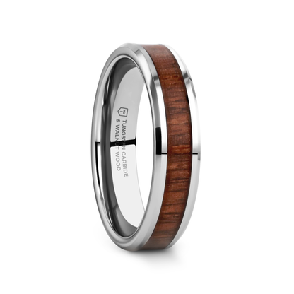 HALIFAX Tungsten Wedding Band with Bevels and Black Walnut Wood Inlay - 8mm - 12mm