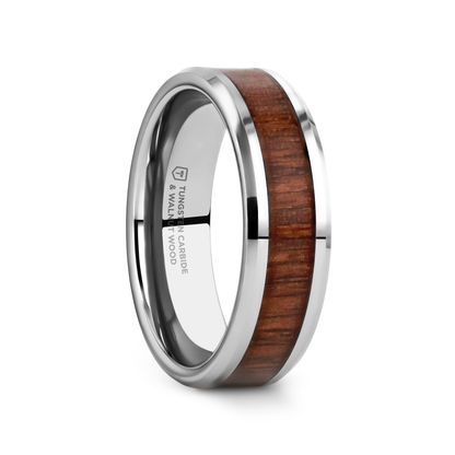 HALIFAX Tungsten Wedding Band with Bevels and Black Walnut Wood Inlay - 8mm - 12mm