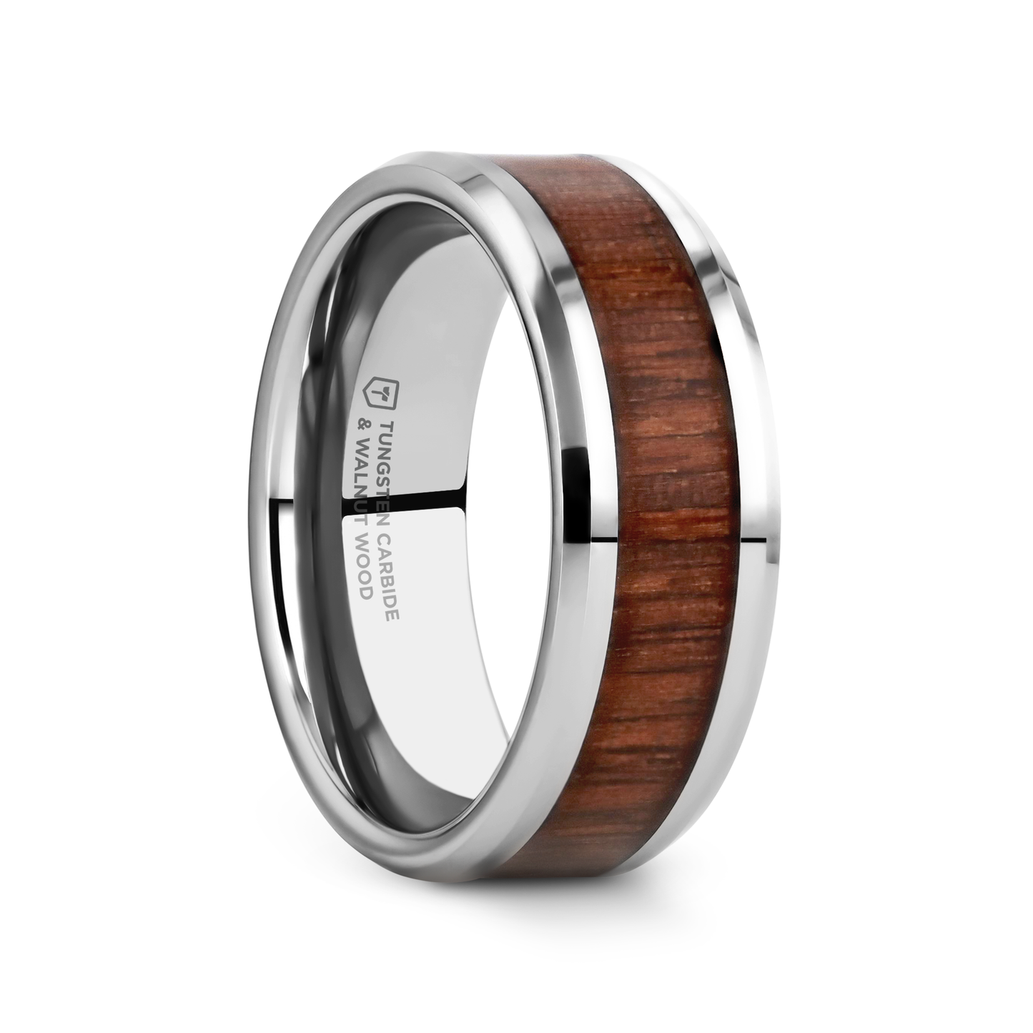 HALIFAX Tungsten Wedding Band with Bevels and Black Walnut Wood Inlay - 8mm - 12mm