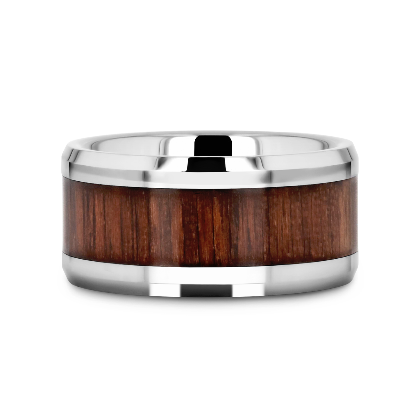 HALIFAX Tungsten Wedding Band with Bevels and Black Walnut Wood Inlay - 8mm - 12mm