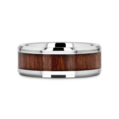 HALIFAX Tungsten Wedding Band with Bevels and Black Walnut Wood Inlay - 8mm - 12mm
