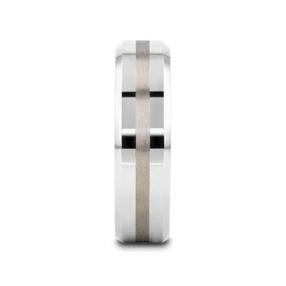 HALSTEN Platinum Inlaid Beveled Tungsten Carbide Wedding Ring - 6mm & 8mm