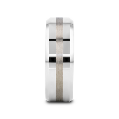 HALSTEN Platinum Inlaid Beveled Tungsten Carbide Wedding Ring - 6mm & 8mm