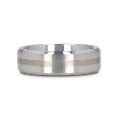 HALSTEN Platinum Inlaid Beveled Tungsten Carbide Wedding Ring - 6mm & 8mm