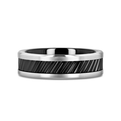 HELIX Gear Teeth Pattern Black Ceramic and Tungsten Ring - 6mm, 8mm, 10mm