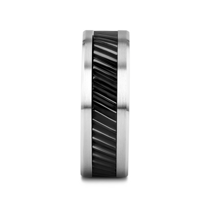 HELIX Gear Teeth Pattern Black Ceramic and Tungsten Ring - 6mm, 8mm, 10mm