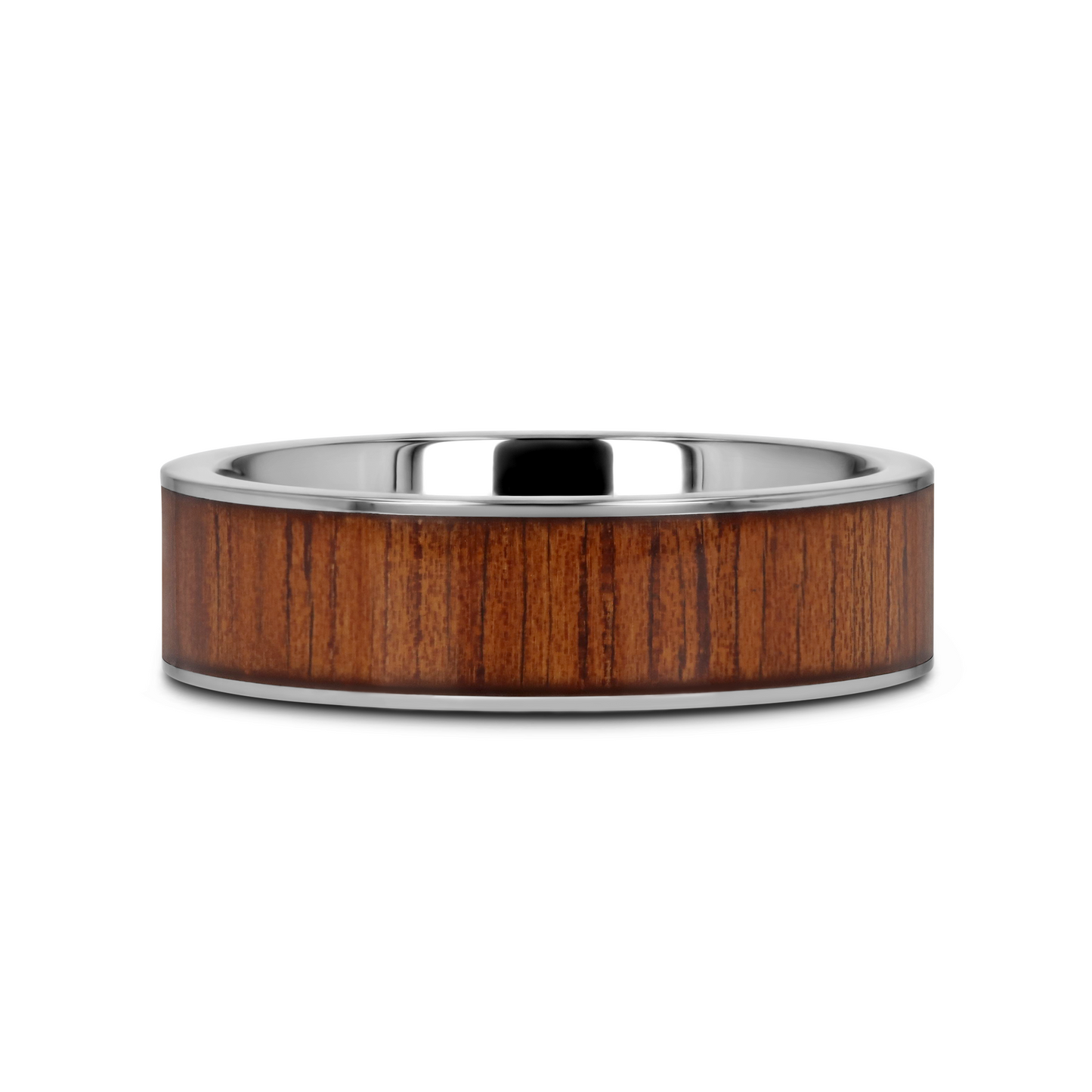KALANI Flat Tungsten Carbide Wedding Band with Rare Koa Wood Inlay and Polished Edges - 6mm - 10mm