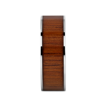 KALANI Flat Tungsten Carbide Wedding Band with Rare Koa Wood Inlay and Polished Edges - 6mm - 10mm