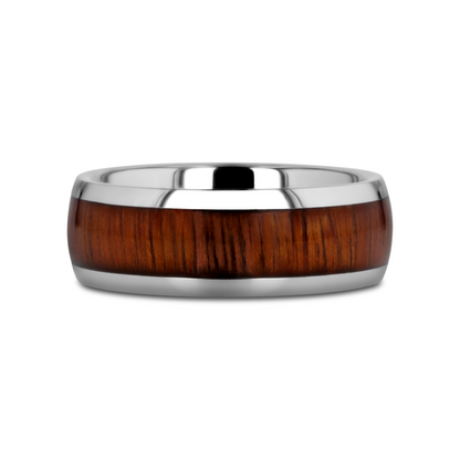 KAMEHA Tungsten Domed Profile Polished Finish Men’s Wedding Ring with Koa Wood Inlay - 8mm