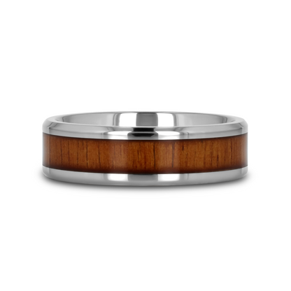 KOAN Titanium Polished Finish Koa Wood Inlaid Men’s Wedding Ring with Beveled Edges - 6mm & 8mm