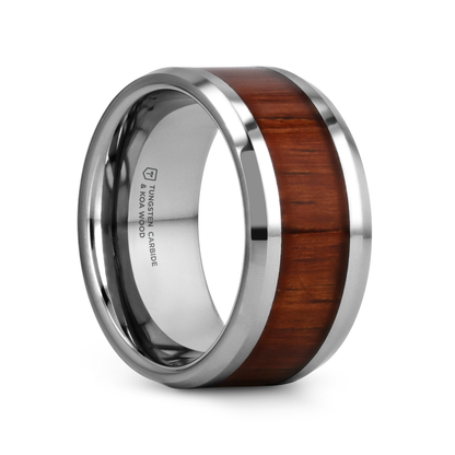 KONA Koa Wood Inlaid Tungsten Carbide Ring with Bevels - 8mm - 12mm