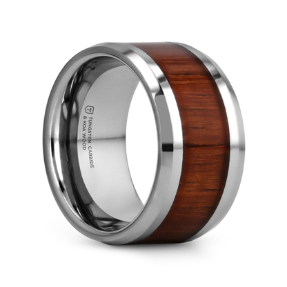 KONA Koa Wood Inlaid Tungsten Carbide Ring with Bevels - 8mm - 12mm