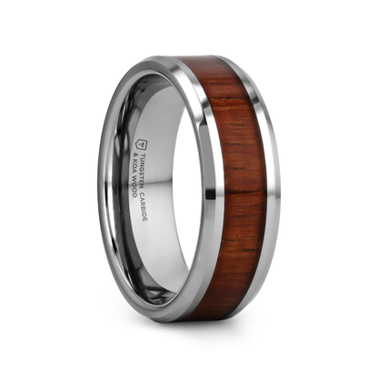 KONA Koa Wood Inlaid Tungsten Carbide Ring with Bevels - 4mm - 7mm