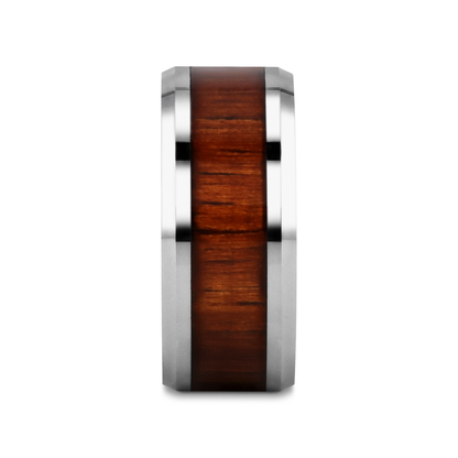 KONA Koa Wood Inlaid Tungsten Carbide Ring with Bevels - 8mm - 12mm