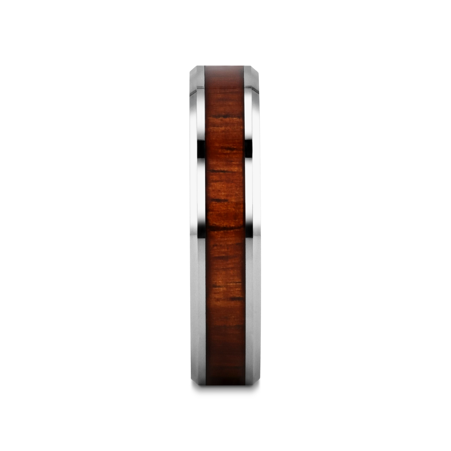 KONA Koa Wood Inlaid Tungsten Carbide Ring with Bevels - 4mm - 7mm