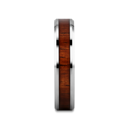 KONA Koa Wood Inlaid Tungsten Carbide Ring with Bevels - 4mm - 7mm