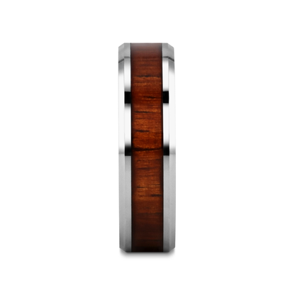KONA Koa Wood Inlaid Tungsten Carbide Ring with Bevels - 4mm - 7mm