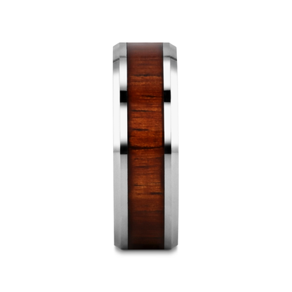 KONA Koa Wood Inlaid Tungsten Carbide Ring with Bevels - 4mm - 7mm