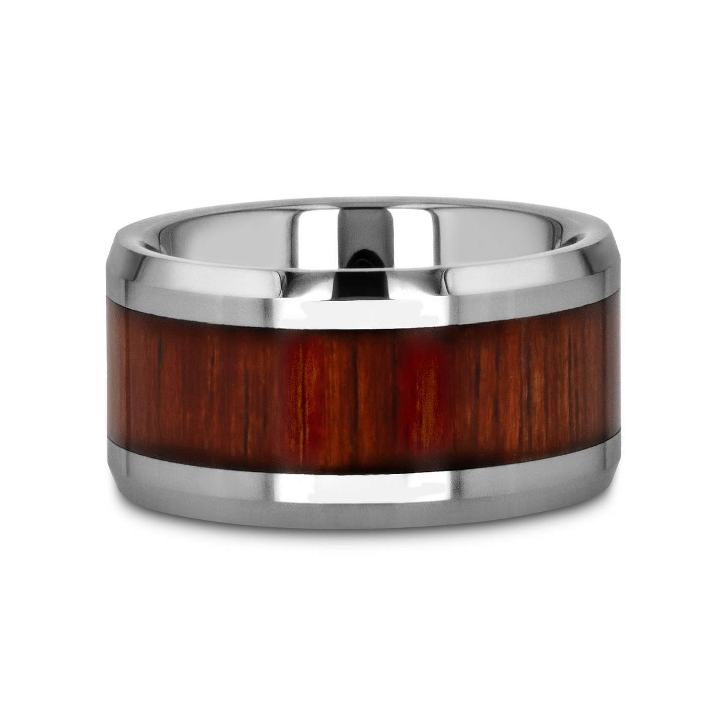 KONA Koa Wood Inlaid Tungsten Carbide Ring with Bevels - 8mm - 12mm