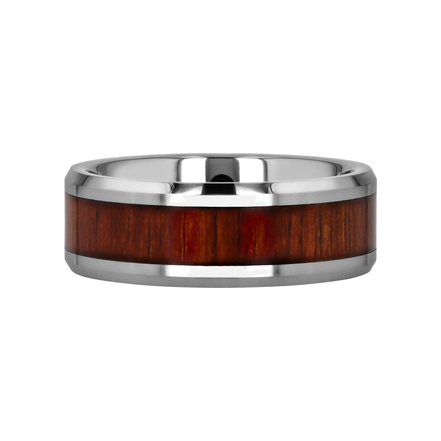 KONA Koa Wood Inlaid Tungsten Carbide Ring with Bevels - 8mm - 12mm