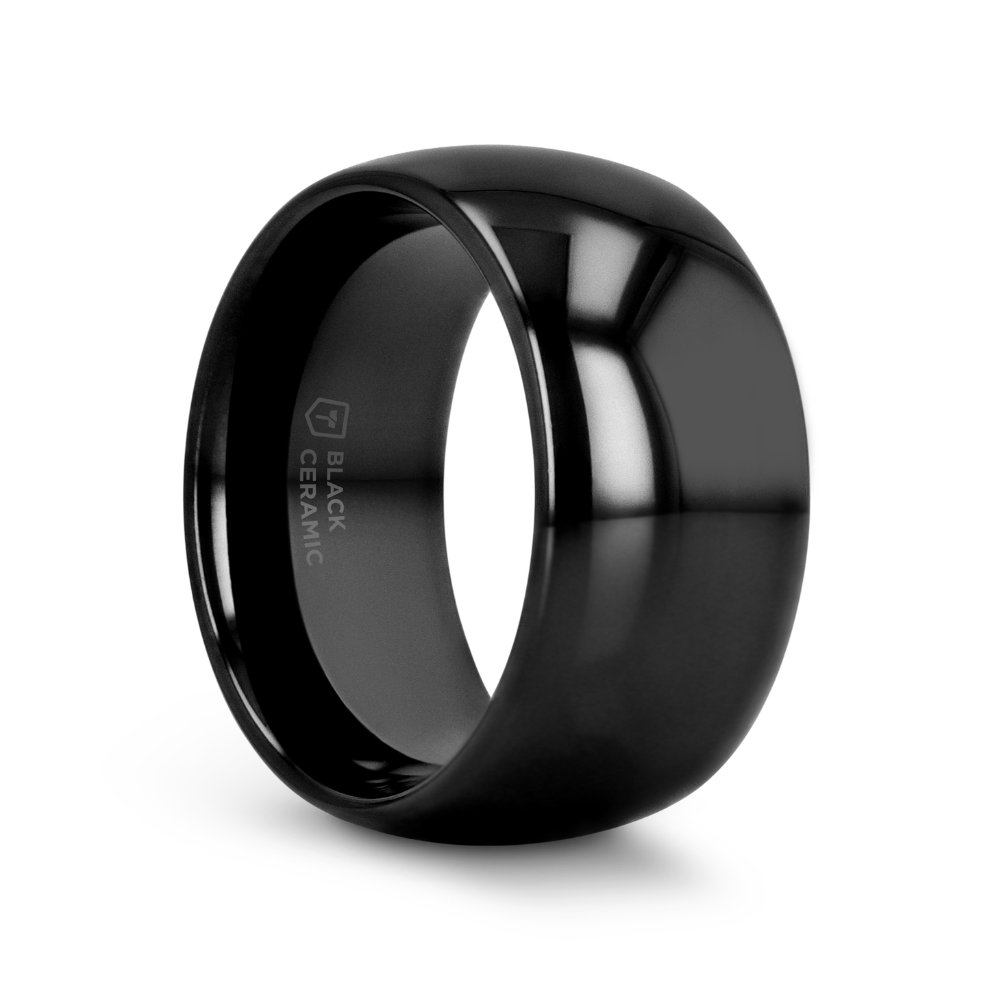 LANDON Domed Polish Finished Black Ceramic Ring - 8mm - 12mm