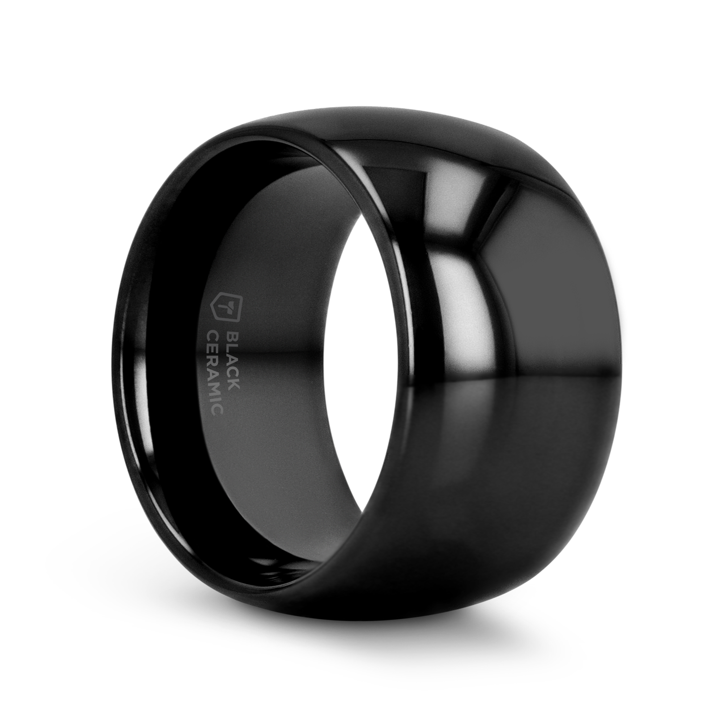 LANDON Domed Polish Finished Black Ceramic Ring - 8mm - 12mm