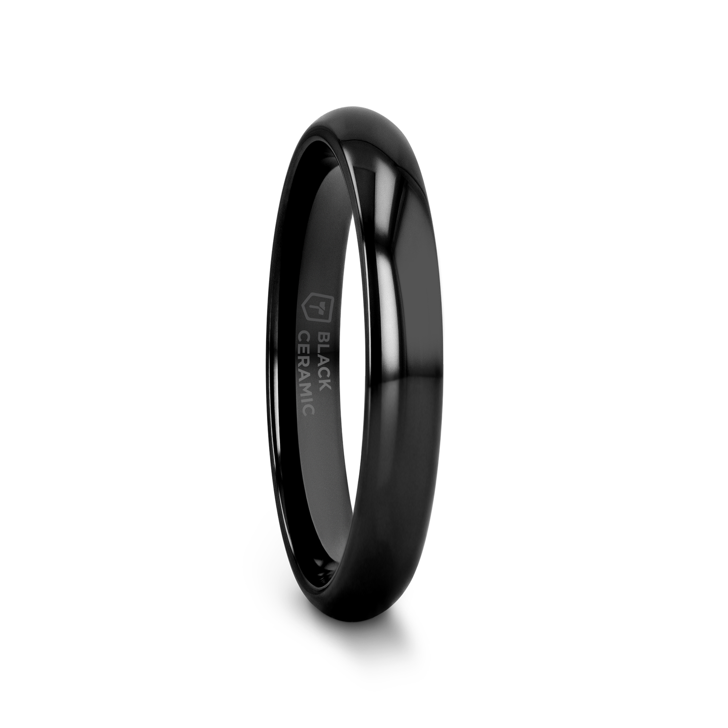 LANDON Domed Polish Finished Black Ceramic Ring - 2mm - 6mm