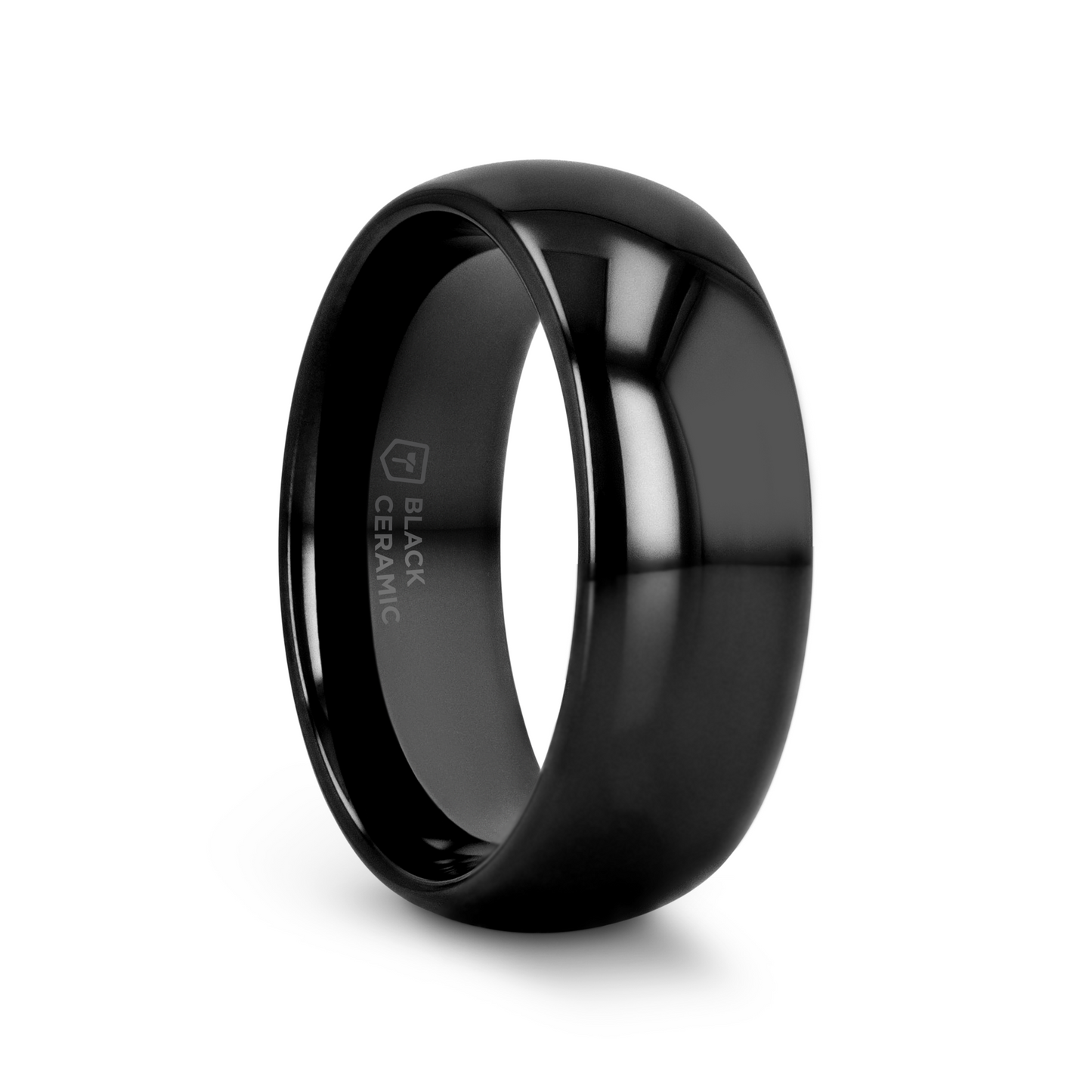 LANDON Domed Polish Finished Black Ceramic Ring - 8mm - 12mm