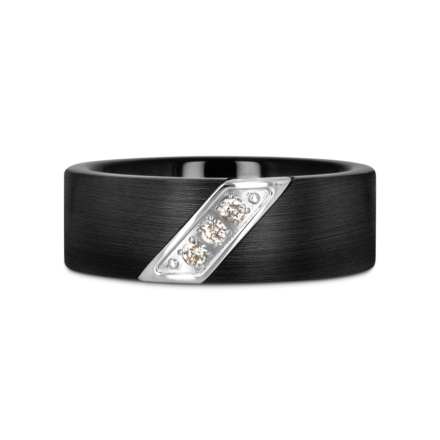 LIAM Flat Black Satin Finished Tungsten Carbide Wedding Band with Diagonal Diamonds Set in Stainless Steel - 8 mm