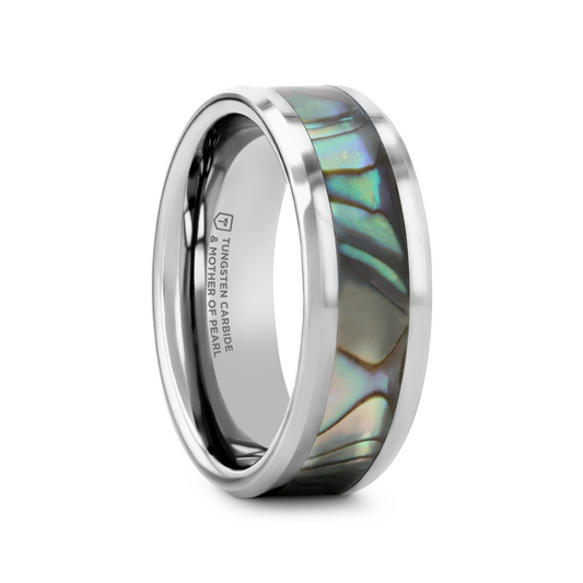 MAUI Tungsten Wedding Band with Mother of Pearl Inlay - 8mm - 10mm