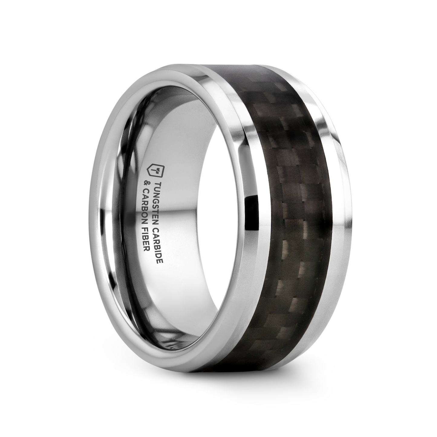 MAXIMUS Black Carbon Fiber Inlay Tungsten Carbide Wedding Band - 8mm - 12mm