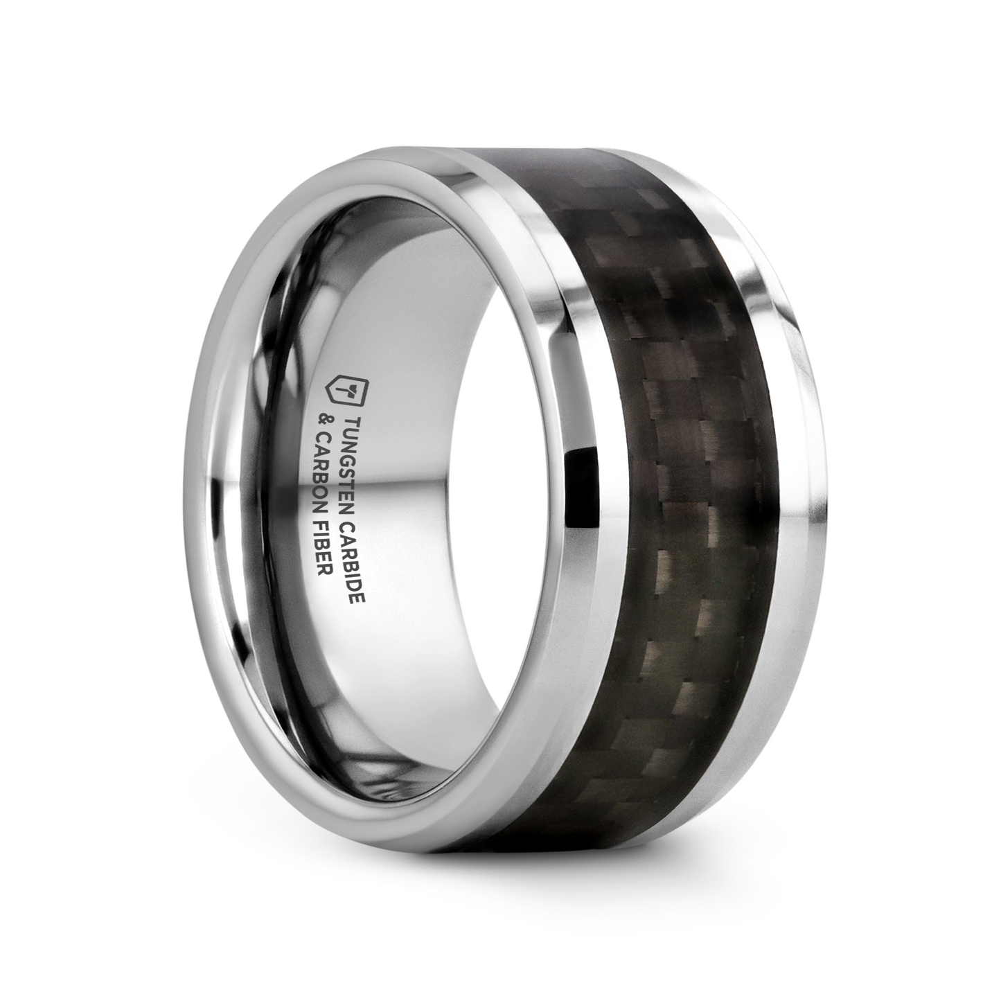MAXIMUS Black Carbon Fiber Inlay Tungsten Carbide Wedding Band - 8mm - 12mm