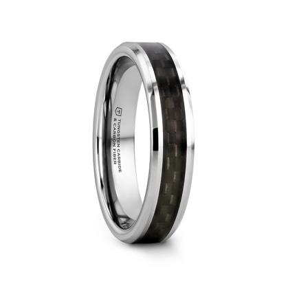 MAXIMUS Black Carbon Fiber Inlay Tungsten Carbide Wedding Band - 8mm - 12mm
