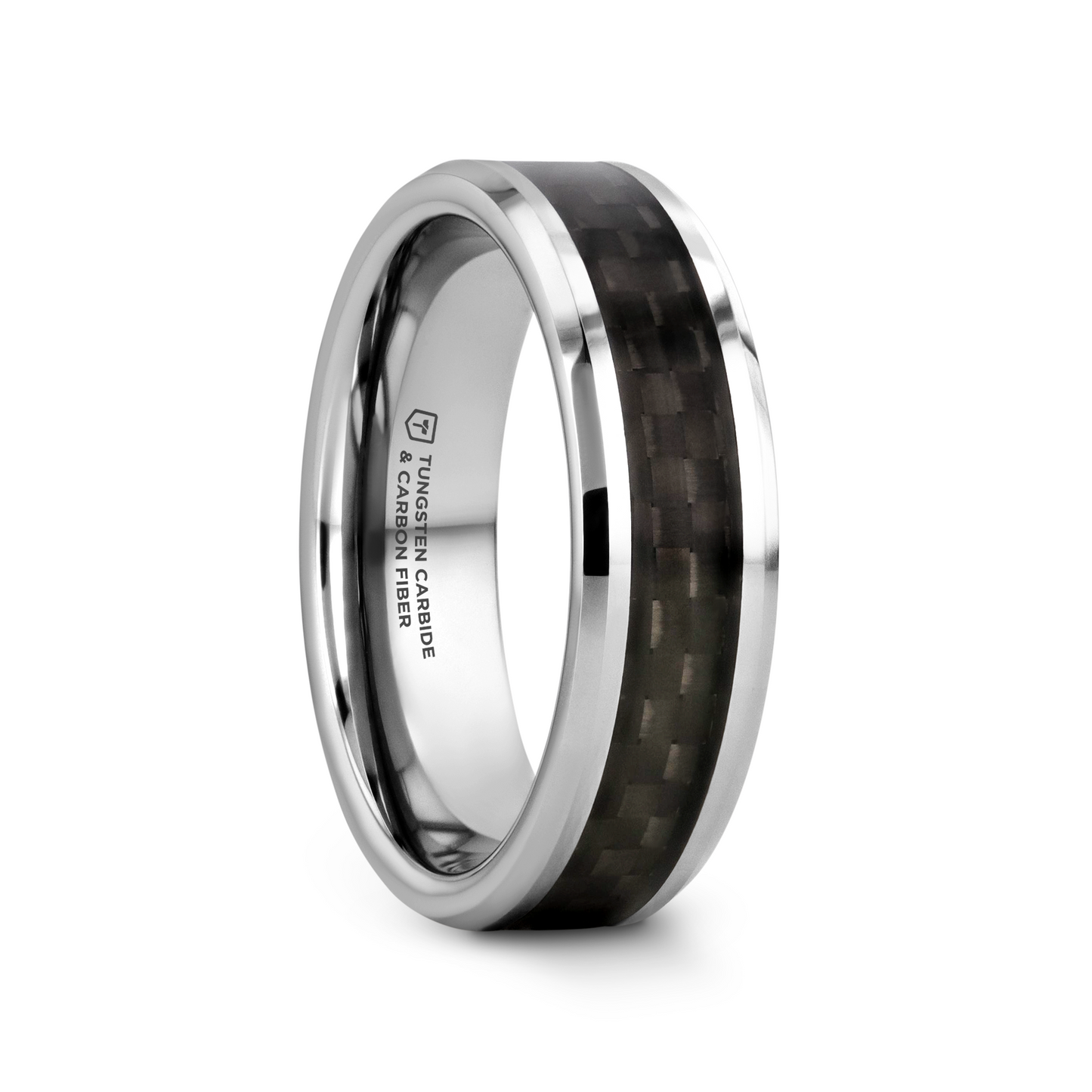 MAXIMUS Black Carbon Fiber Inlay Tungsten Carbide Wedding Band - 8mm - 12mm