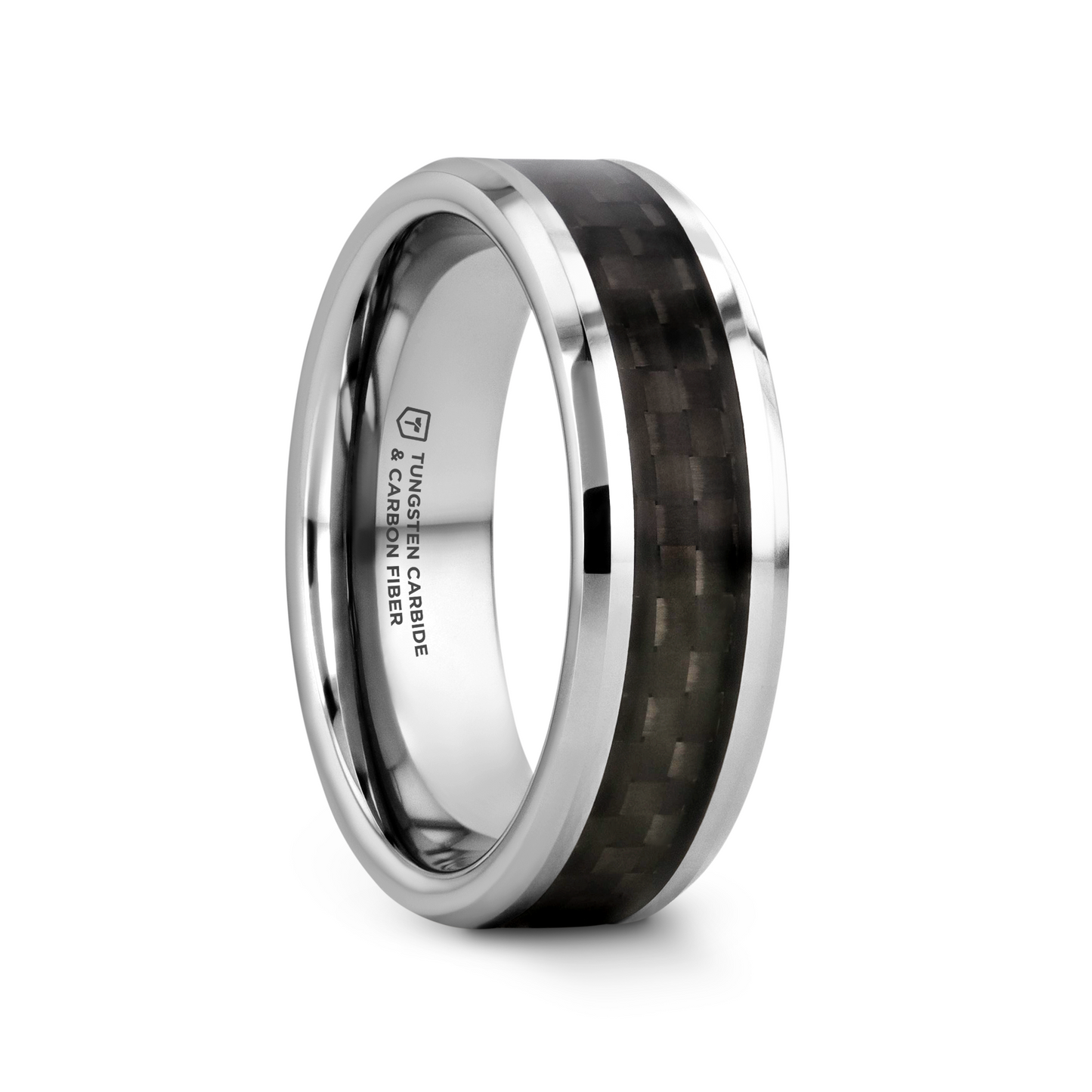 MAXIMUS Black Carbon Fiber Inlay Tungsten Carbide Wedding Band - 8mm - 12mm