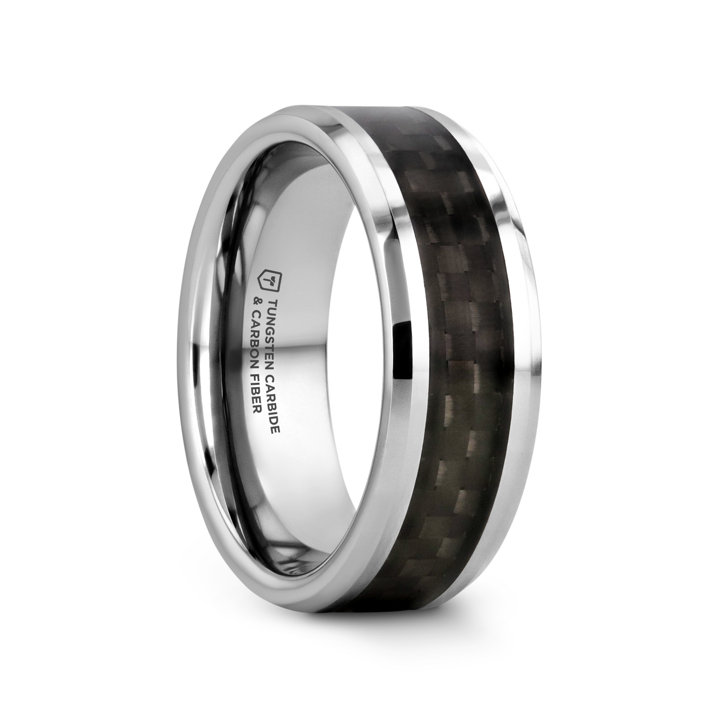 MAXIMUS Black Carbon Fiber Inlay Tungsten Carbide Wedding Band - 8mm - 12mm