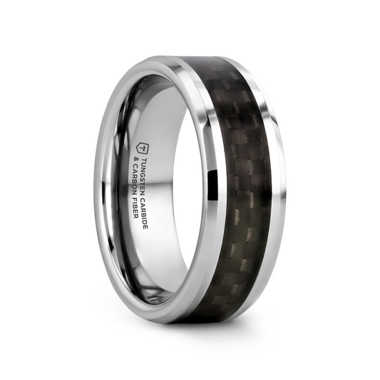 MAXIMUS Black Carbon Fiber Inlay Tungsten Carbide Wedding Band - 8mm - 12mm
