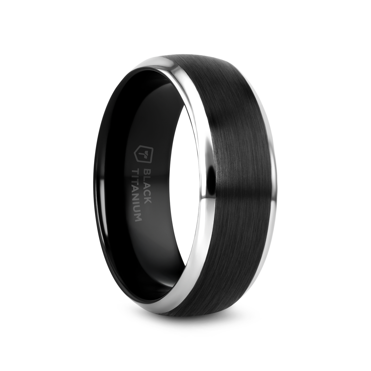 NOLAN Brushed Domed Black Titanium Wedding Band with Polished Beveled Edges - 8mm