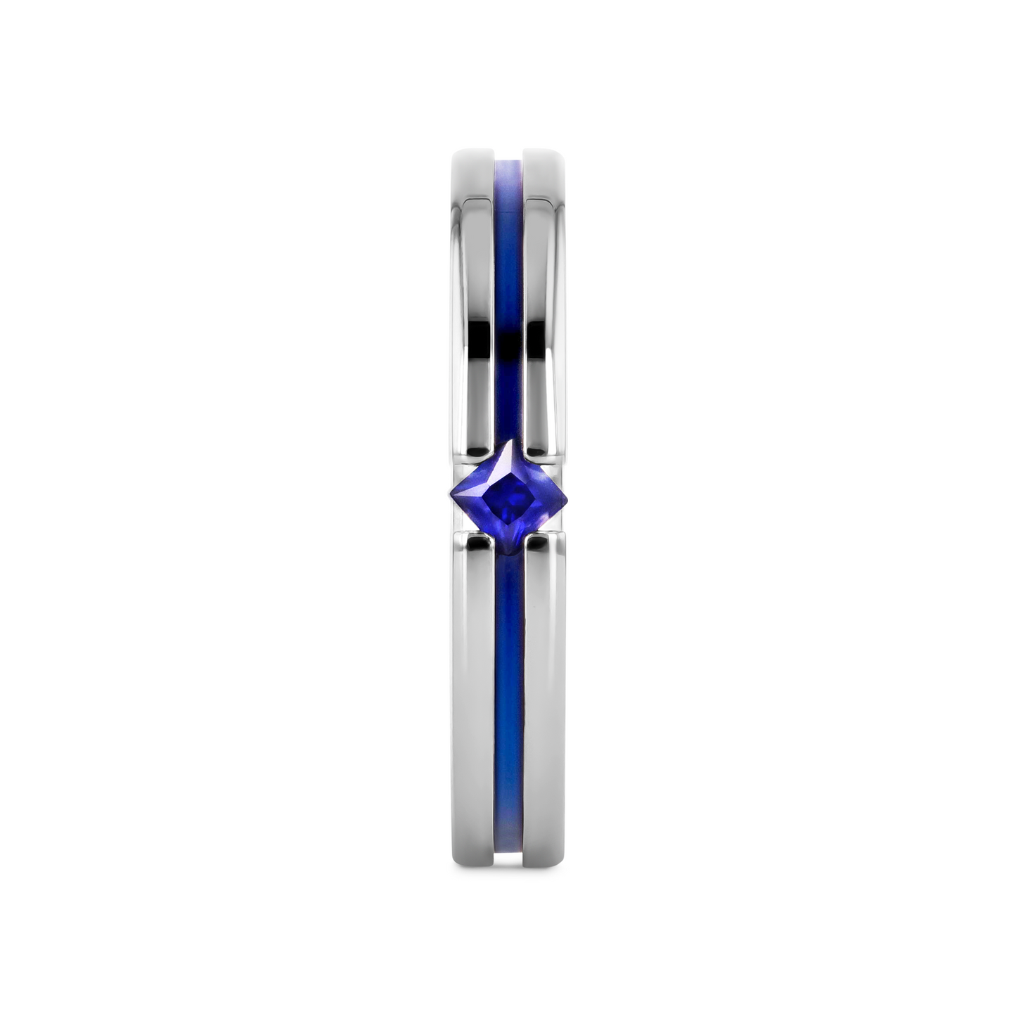 NYMERIA Tension Set Blue Sapphire Titanium Band with Blue Stripe - 4mm