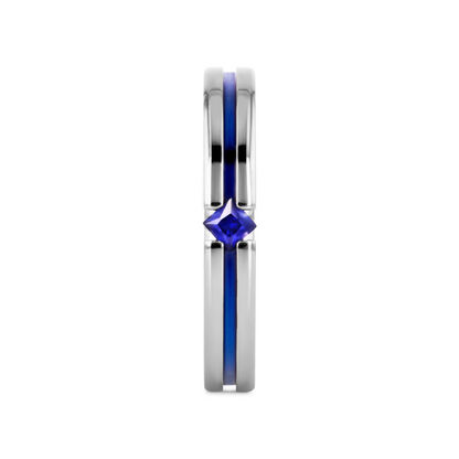 NYMERIA Tension Set Blue Sapphire Titanium Band with Blue Stripe - 4mm