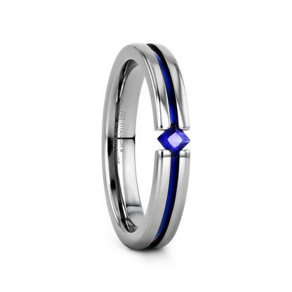 NYMERIA Tension Set Blue Sapphire Titanium Band with Blue Stripe - 4mm