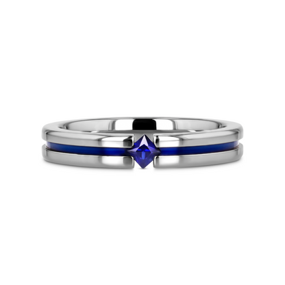 NYMERIA Tension Set Blue Sapphire Titanium Band with Blue Stripe - 4mm