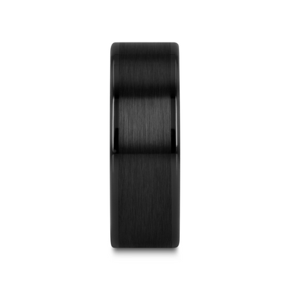 OCTAVIUS Flat Black Ceramic Ring with Brushed Center & Polished Edges - 8mm - 12mm