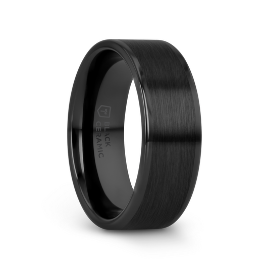 OCTAVIUS Flat Black Ceramic Ring with Brushed Center & Polished Edges - 8mm - 12mm