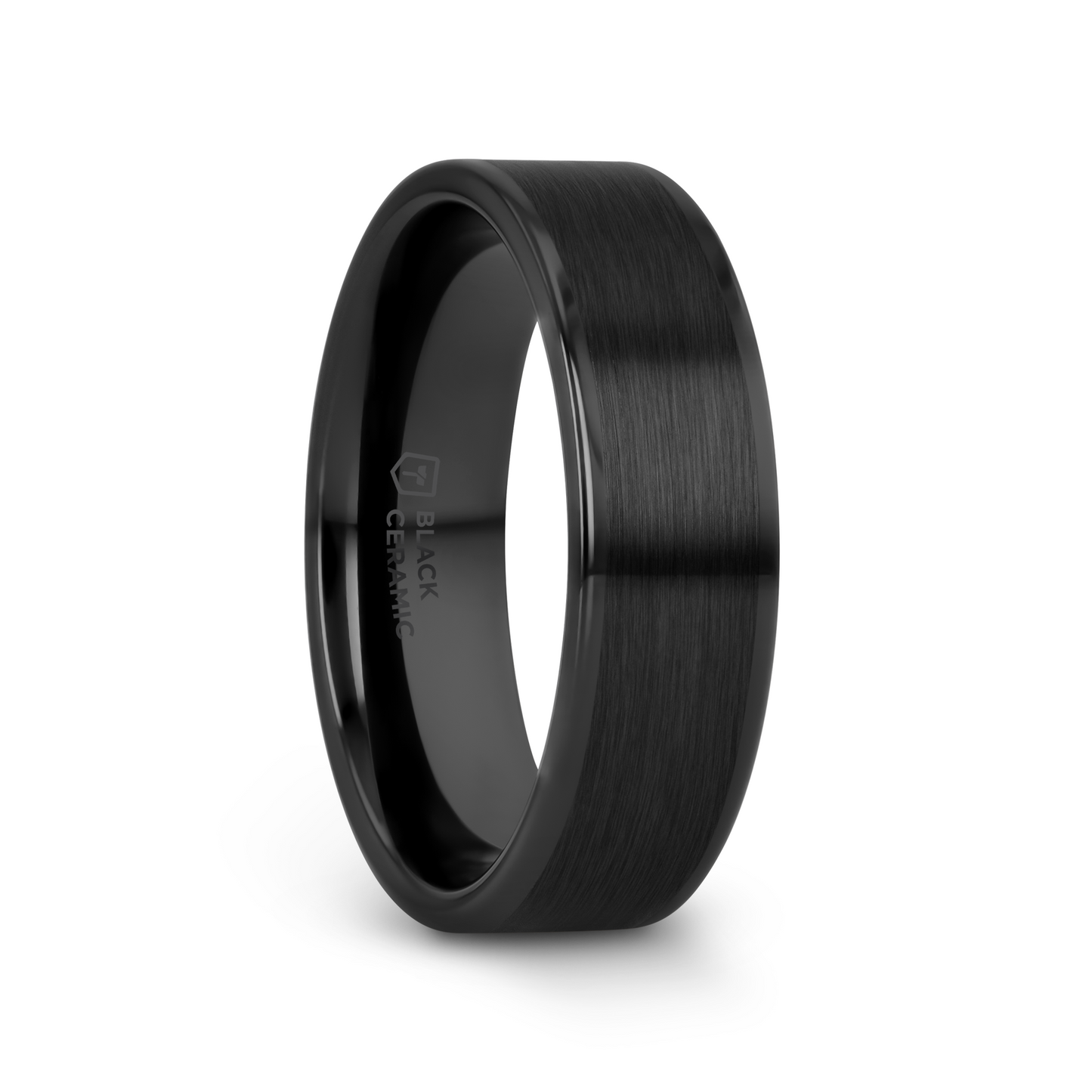 OCTAVIUS Flat Black Ceramic Ring with Brushed Center & Polished Edges - 4mm - 6mm