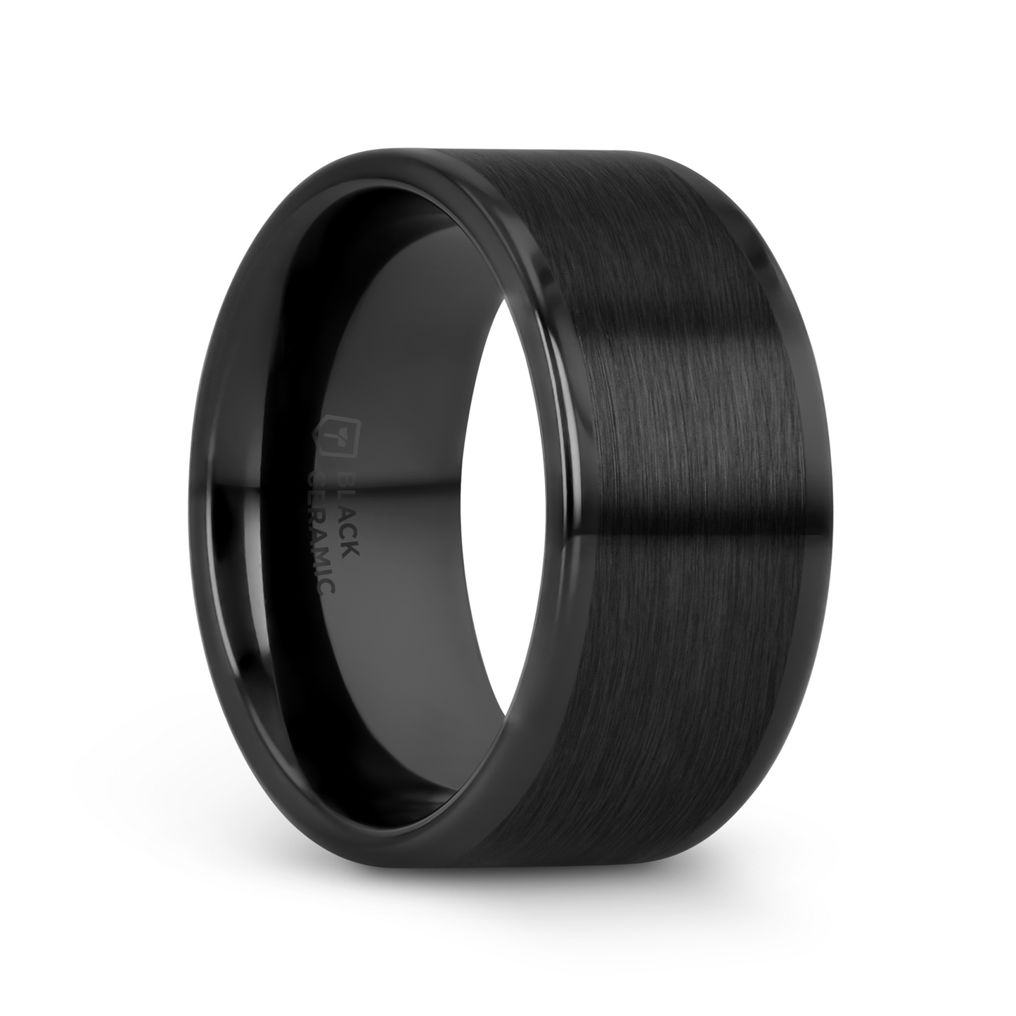 OCTAVIUS Flat Black Ceramic Ring with Brushed Center & Polished Edges - 8mm - 12mm