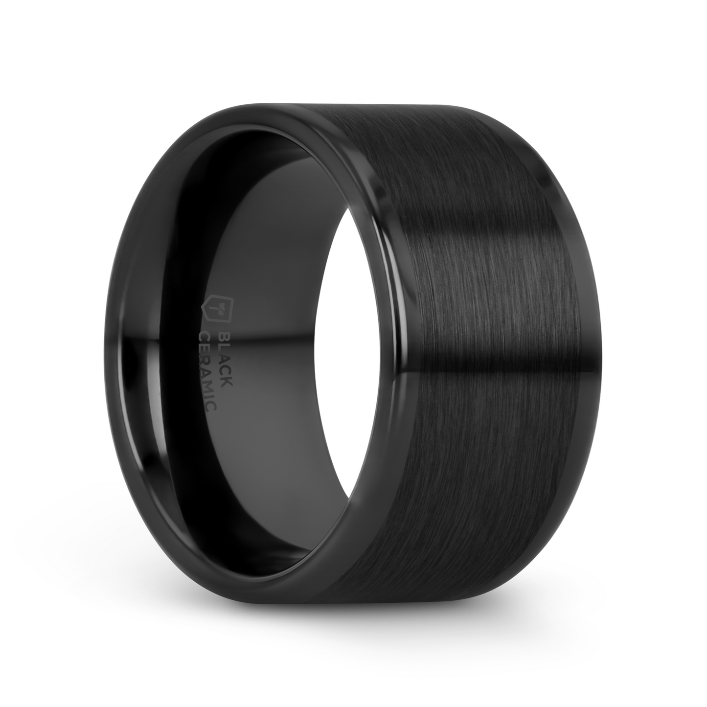 OCTAVIUS Flat Black Ceramic Ring with Brushed Center & Polished Edges - 8mm - 12mm